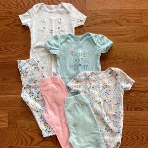 Girl’s Pink and Teal Bodysuits/Onesies + Pants Set